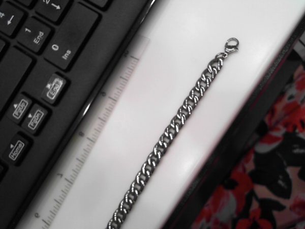 White Stainless Steel Curb Metal Bracelet (Steel) Length 8.5
