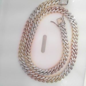 10MM STERLING SILVER 24" MONACO CHAIN TRI COLOR  ICED OUT
