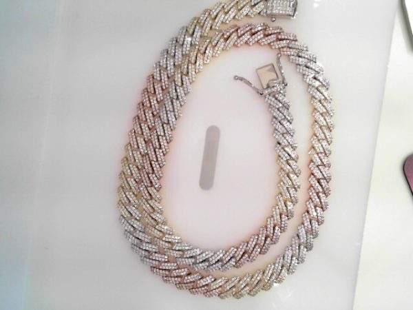 10MM STERLING SILVER 24" MONACO CHAIN TRI COLOR  ICED OUT