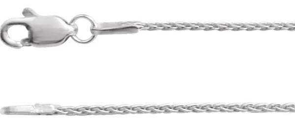 Rhodium-Plated Sterling Silver 1 mm Wheat 18" Chain With Lobster Clasp

Specifications
Weight:	               1.56 DWT (2.43 grams)
Clasp Type:	Lobster Clasp
Material:	                Sterling Silver
Solid/Hollow:	Solid
Approx. Length:	18 In
Appro
