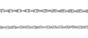 Rhodium-Plated Sterling Silver 1.5 mm Rope 18" ChainSpecificationsWeight:	                1.016 DWT (1.58 grams)Clasp Type:	Spring RingMaterial:	                Sterling SilverSolid/Hollow:	SolidApprox. Length:	18 InApprox. Width:	1.5 mm P