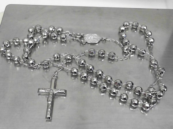 STERLING DIAMOND CUT ROSARY BEADS CHAIN  26 "  29.5 GMS