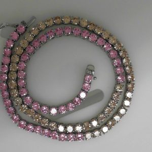 CZ TENNIS CHAIN STERLING SILVER MULTI COLOUR NECKLACE29.4 GMS   16"     4 MM