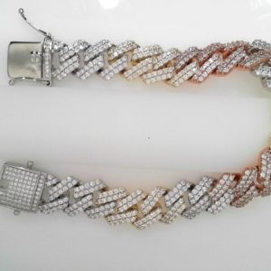 15MM STERLING SILVER 9" MONACO BRACELETS TRI COLOR  ICED OUT