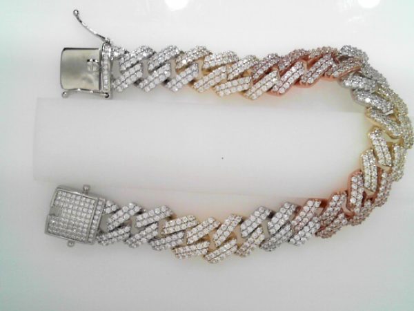 15MM STERLING SILVER 9" MONACO BRACELETS TRI COLOR  ICED OUT