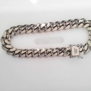 RHODIUM PLATED STERLING SILVER CUBAN BRACELET 8" 9.6MM