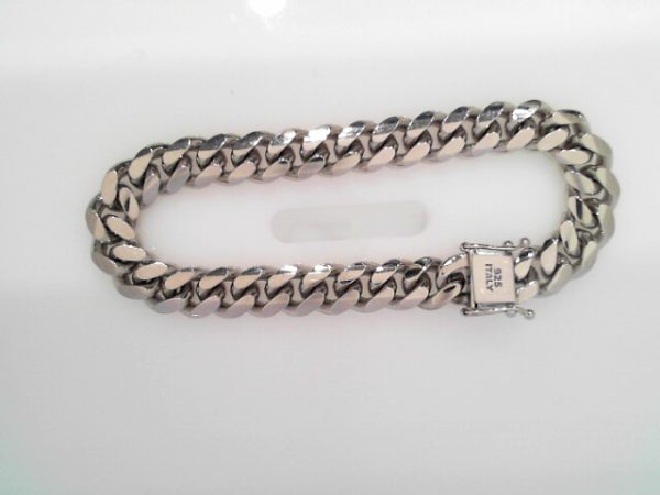 RHODIUM PLATED STERLING SILVER CUBAN BRACELET 8" 9.6MM