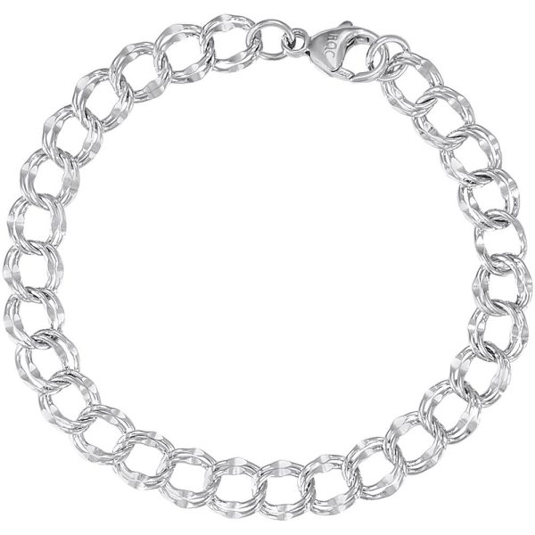SS CLASSIC  LINK DAPPED CURB CIRCLE BRACELET - 7 inch