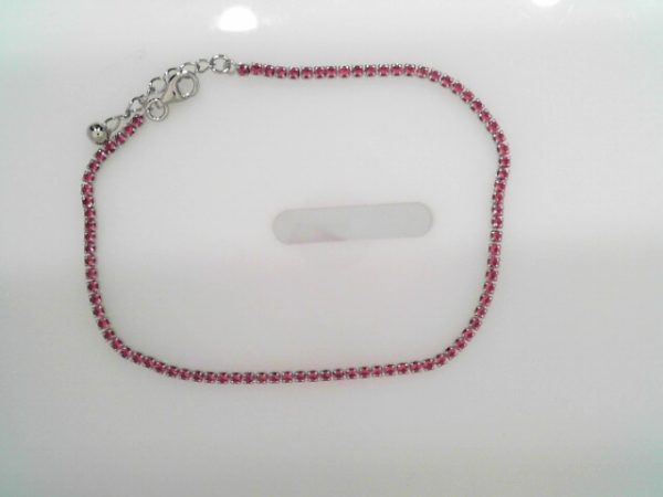 PINK STONE RHODIUM PLATED STERLING SILVER ANKLET 9" 2.25MM