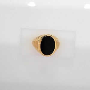 ONYX SIGNET RING IN 14K-YELLOW GOLD OVER SILVER
