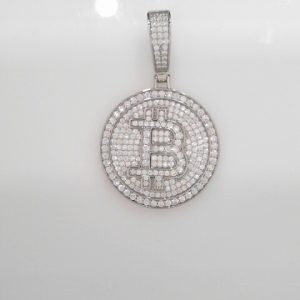 RHODIUM PLATED STERLING SILVER PENDANT- BITCOIN 20g
