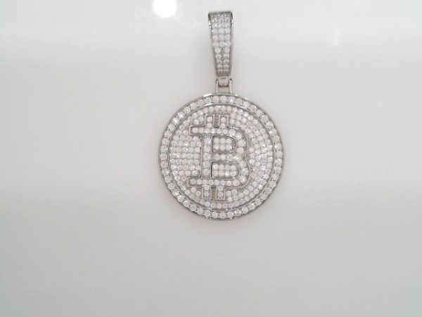 RHODIUM PLATED STERLING SILVER PENDANT- BITCOIN 20g