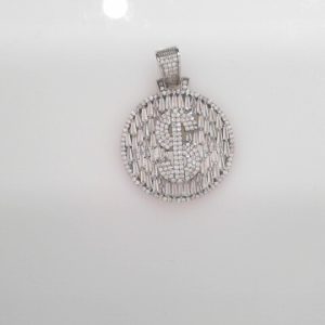 RHODIUM PLATED STERLING SILVER PENDANT - DOLLAR SIGN 9.5g
