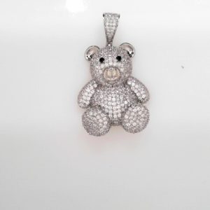 RHODIUM PLATED STERLING SILVER PENDANT- TEDDY BEAR 17.5g