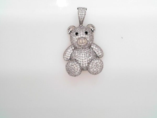 RHODIUM PLATED STERLING SILVER PENDANT- TEDDY BEAR 17.5g