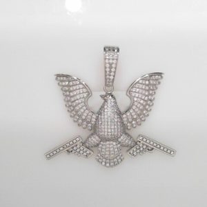 RHODIUM PLATED STERLING SILVER PENDANT- EAGLE WITH 2 GUNS 22.8g