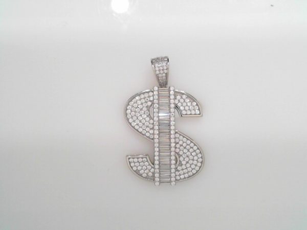 RHODIUM PLATED STERLING SILVER PENDANT- DOLLAR SIGN 12.6g