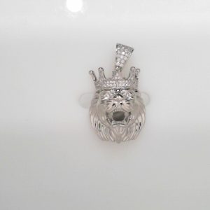 RHODIUM PLATED STERLING SILVER PENDANT- LION WITH CROWN 13.3g