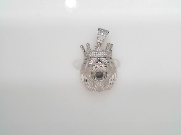 RHODIUM PLATED STERLING SILVER PENDANT- LION WITH CROWN 13.3g