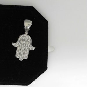 STERLING SILVER CZ HAMSA WITH EVIL EYE CHARMS   6.6 GMS