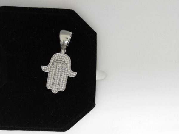 STERLING SILVER CZ HAMSA WITH EVIL EYE CHARMS   6.6 GMS