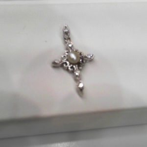 SS CZ 4MM PEARL CROSS NECKLACE