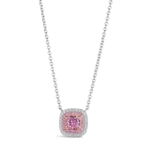 DescriptionDiscover the captivating beauty of our Lucia Brilliante collection. Featuring a stunning 1 carat cushion center stone surrounded by two rows of dazzling diamond crystalline, this necklace exudes timeless elegance and enchanting allure.Main