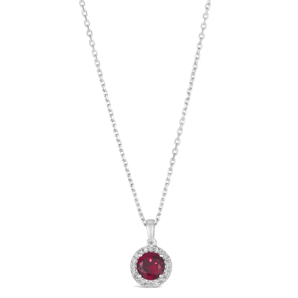 Easy and Versatile Single Stone Halo necklace that's perfect for every day wear. Minimalist's dream come true.Main Stone: Available in Ruby Gem Origin: Lab CreatedCenter Stone Weight: 1.25 caratTotal Gem Weight: 1.50ctwChain Length: 16 to 20 i