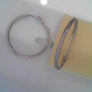 Lady's White Ss  Button Lock Large Hoop Earrings45 MM10.8 gms