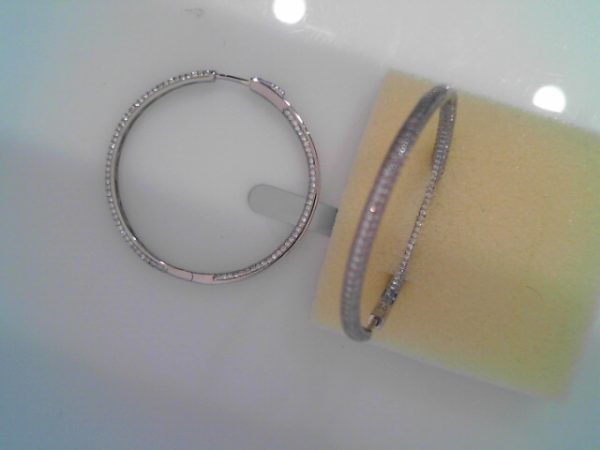Lady's White Ss  Button Lock Large Hoop Earrings

45 MM
10.8 gms