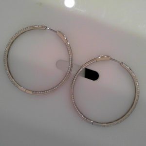 Lady's White Ss  Button Lock Large Hoop Earrings45 MM11 gms