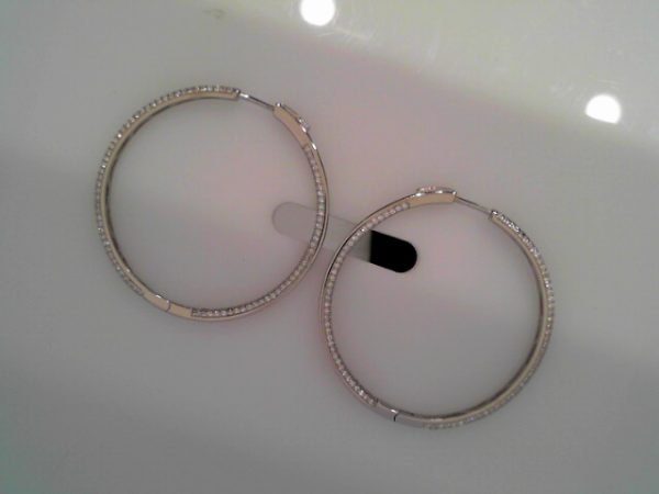 Lady's White Ss  Button Lock Large Hoop Earrings

45 MM
11 gms