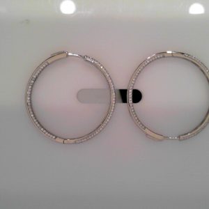 Lady's White Ss  Button Lock Large Hoop Earrings40 MM9.6 gms