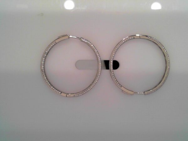 Lady's White Ss  Button Lock Large Hoop Earrings40 MM9.6 gms