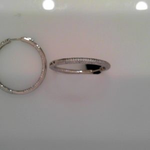 Lady's White Ss  Button Lock Medium Hoop Earrings35 MM8.8  gms