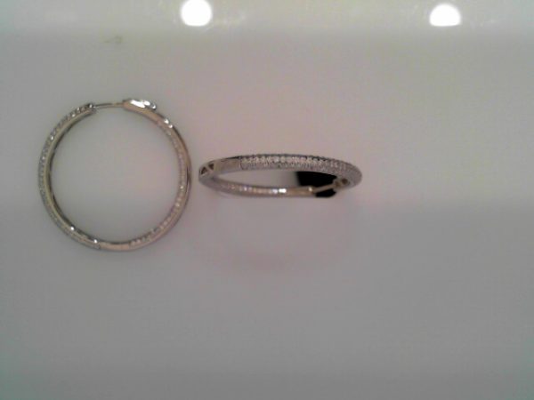 Lady's White Ss  Button Lock Medium Hoop Earrings35 MM8.8  gms