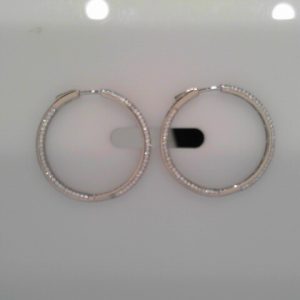 Lady's White Ss  Button Lock Medium Hoop Earrings35 MM8.6  gms