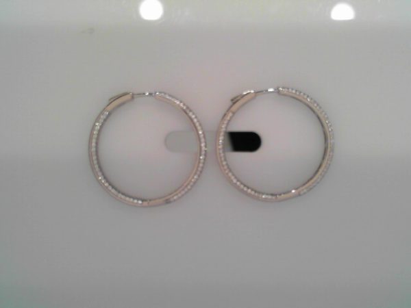 Lady's White Ss  Button Lock Medium Hoop Earrings

35 MM
8.6  gms