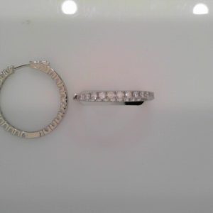 Lady's White Ss  Button Lock Medium Hoop Earrings35 MM10.1 gms