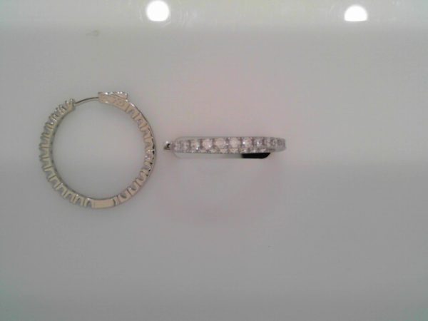 Lady's White Ss  Button Lock Medium Hoop Earrings35 MM10.1 gms