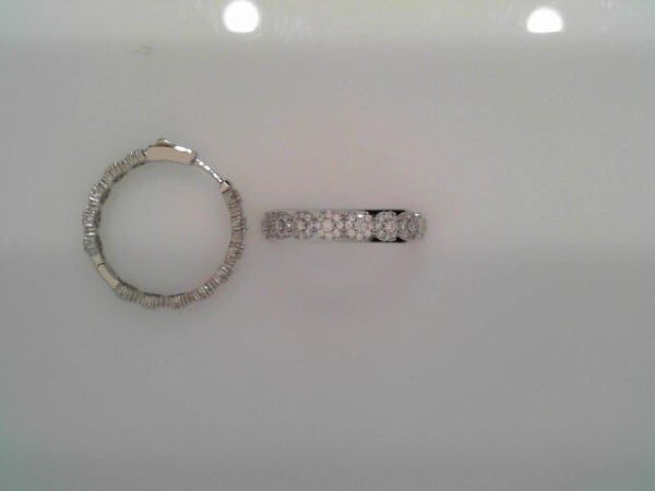Lady's White Ss  Button Lock Medium Hoop Earrings30 MM8.6 gms
