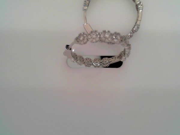 Lady's White Ss  Button Lock Medium Hoop Earrings30 MM8.4 gms