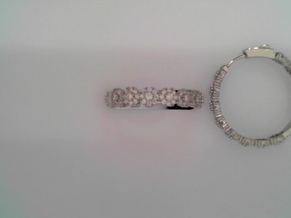 Lady's White Ss  Button Lock Medium Hoop Earrings30 MM8.7 gms