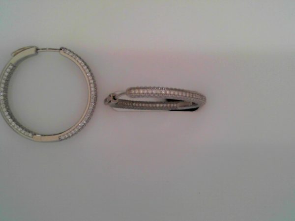 Lady's White Ss  Button Lock Medium Hoop Earrings30 MM6.7  gms
