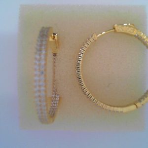 Lady's Yellow SS  Button Lock MEDIUM Hoop Earrings35 MM11.1 gms