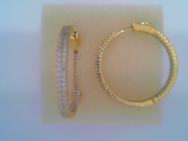 Lady's Yelloe SS  Button Lock MEDIUM Hoop Earrings35 MM11.1 gms