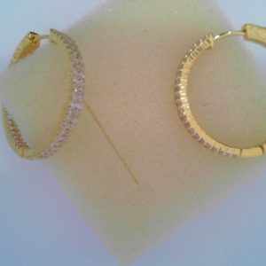 Lady's Yellow SS  Button Lock MEDIUM Hoop Earrings30 MM9 gms