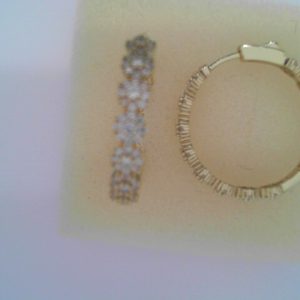 Lady's  Yellow SS  Button Lock MEDIUM Hoop Earrings30 MM8.5  gms