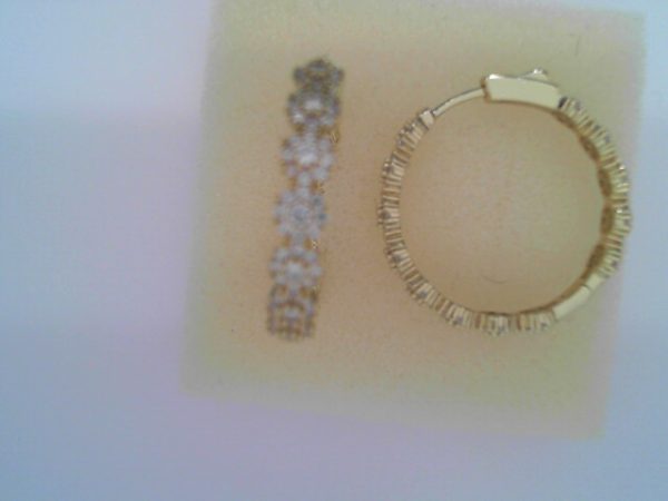Lady's  Yellow SS Button Lock MEDIUM Hoop Earrings30 MM8.5  gms
