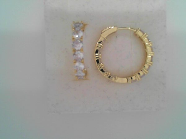 Lady's  Yellow SS Button Lock Small Hoop Earrings25 MM7.6 gms